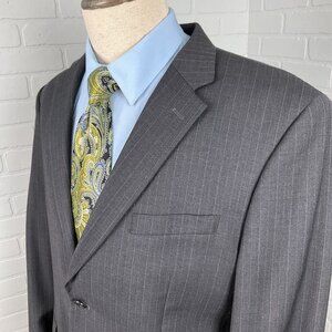 Jones New York Blazer Men 42 Gray Brown White Pinstripe Wool Classic Suit Jacket